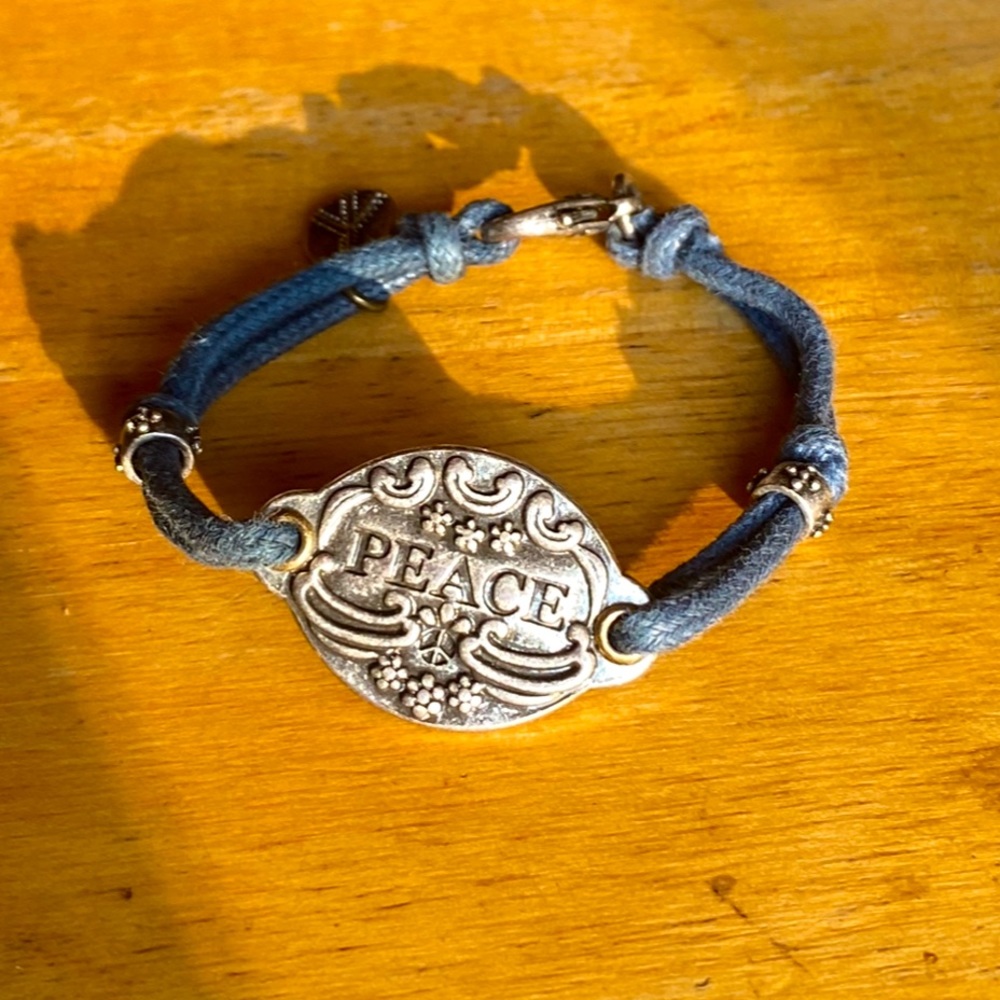 SALE 5/$25 LUCKY BRAND Hippie/BOHO bracelet,blue rope/pewter,brass peace charms